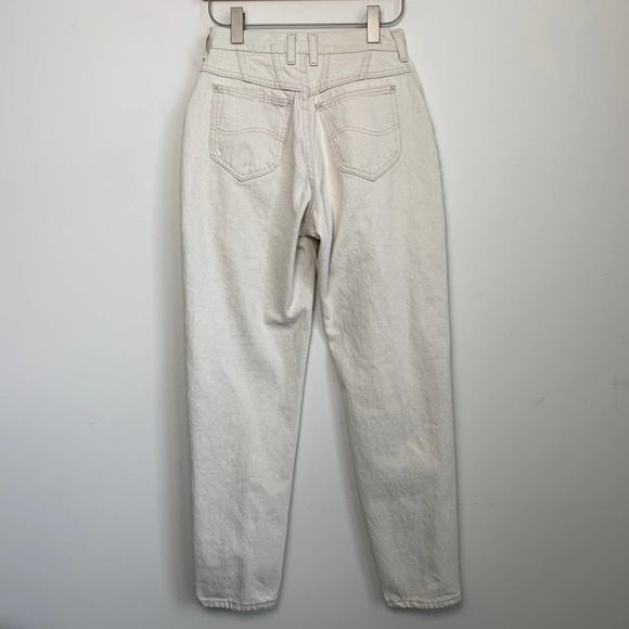 Vintage 90s Riveted Lee Denim High Rise Straight Leg 26” Petite Cream Beige - Picture 3 of 6